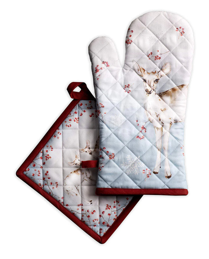 Pure Cotton Kitchen Oven 19x33cm Mitt and 20x20cm Pot Holder - OneBag