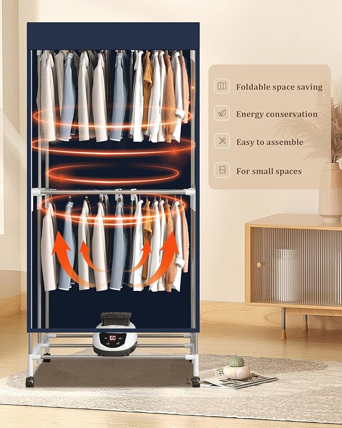 KASYDoFF Electric Clothes Dryer, 1500W-16KG Capacity Heated Clothes Airer with Remote Control,1.5 Meter Foldable Clothes Dryer Rack, Clothes Airer with Cover for Indoor- remote has crack - OneBag
