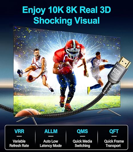 Sniokco 8K HDMI 2.1 Cable 15M, 48Gbps High Speed HDMI® Cable - OneBag