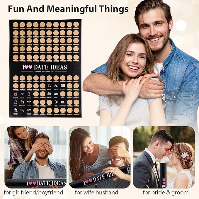 100 Dates Scratch Off Poster Couple Gifts,100 Things To Do Bucket List For Couples,Boyfriend,His And Hers Gifts,Best Valentines Day Gift,Engagement, Anniversary-A2 Size - OneBag