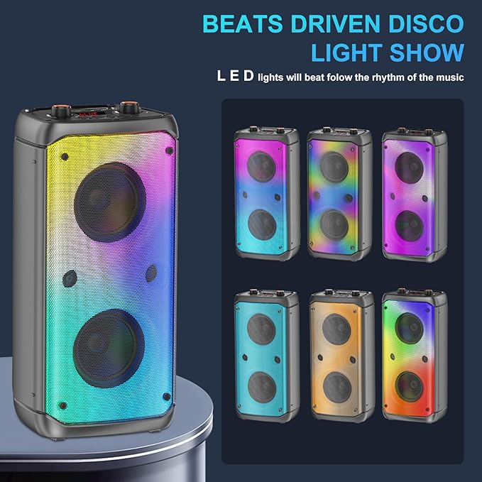 TAMPROAD Karaoke Machine with 2 Wireless Microphones, Portable Karaoke Machine for Adults & Kids, PA System with LED Lights - OneBag