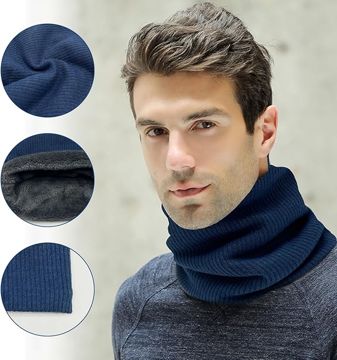 Navy Blue Winter Neck Warmer, Snood Winter Neck Scarf, Thermal Double-Layer Fleece Pullover Neck Scarf - OneBag