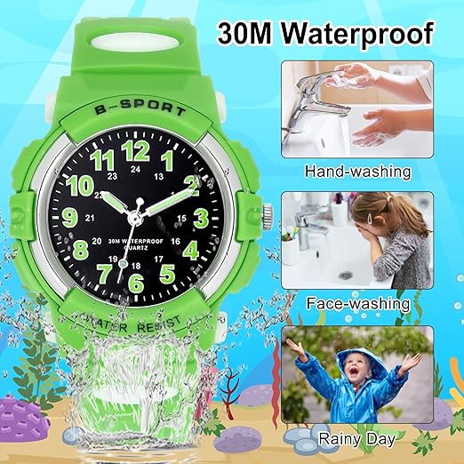Kids Watches, Child Quartz Wristwatch for Boys Girls Kids, Waterproof Time Teach Watches (Green) - OneBag
