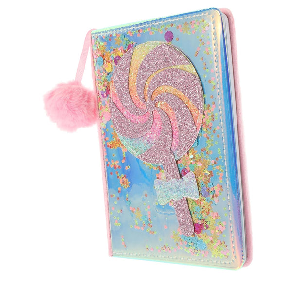 Candy Fluffy Cartoon Diary Notebook for Boys and Girls Wear-resistant Pu Cover Adorable Lollipop Design for Writing and Drawing