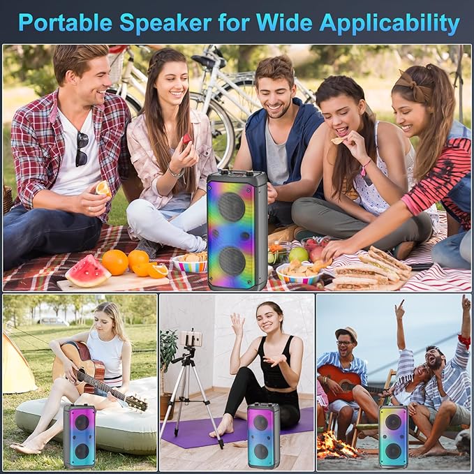 TAMPROAD Karaoke Machine with 2 Wireless Microphones, Portable Karaoke Machine for Adults & Kids, PA System with LED Lights - OneBag