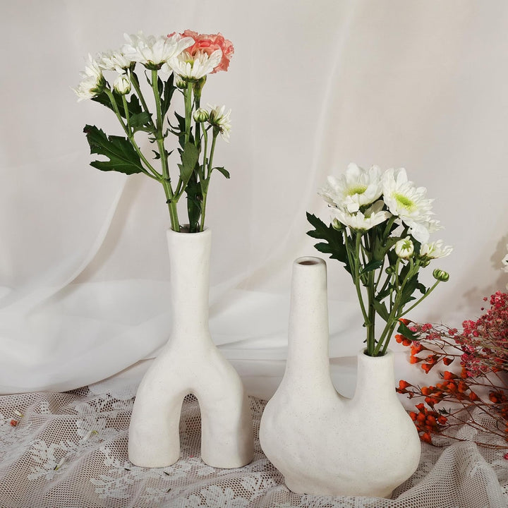 2 Pcs Ceramic Flower Vase, for Modern Boho House, Living Room, Table, Office - OneBag