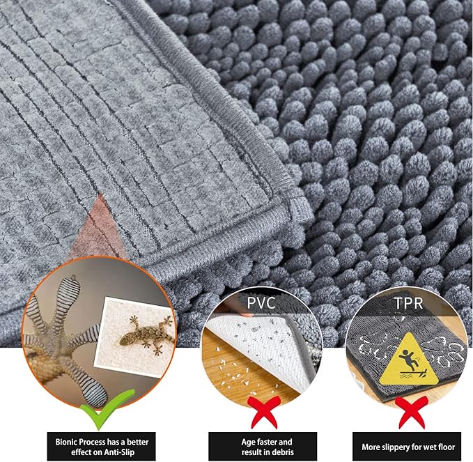 50 x 80 cm Dark Grey Bath Rugs, Non-slip Bath mats, Absorbent Bathroom Rug - OneBag