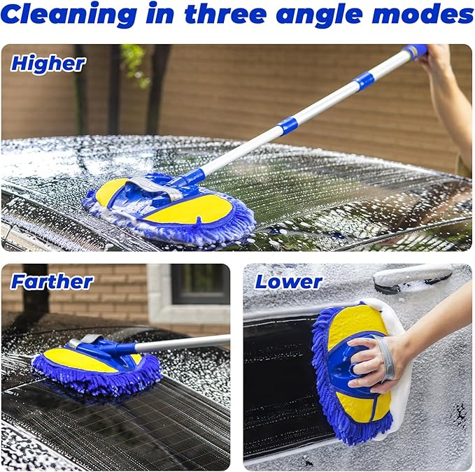 2 Pcs Blue Bemece Chenille Mop Heads for Car Wash Brush, Microfibre Mittens for Cleaning Truck Caravan Van - OneBag