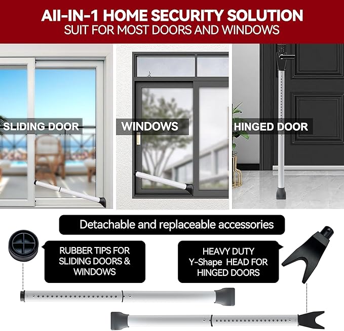 AceMining Upgraded Door Security Bar & Sliding Patio Door Security Bar, Heavy Duty Security Door Stoppers Adjustable Door Jammer Security Bar - OneBag