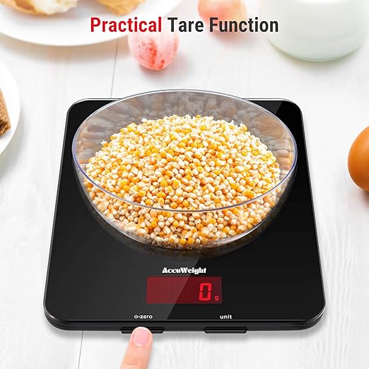 ACCUWEIGHT Used 201 Digital Kitchen Scales with Tempered Glass Platform, Electronic Weighing Food Scale with Backlit LCD Display Multifunctional - OneBag