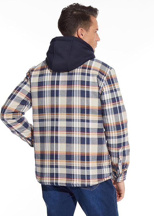 Men's Yellow Flannel Shirt Lumberjack Jacket with Removable Hood - OneBag