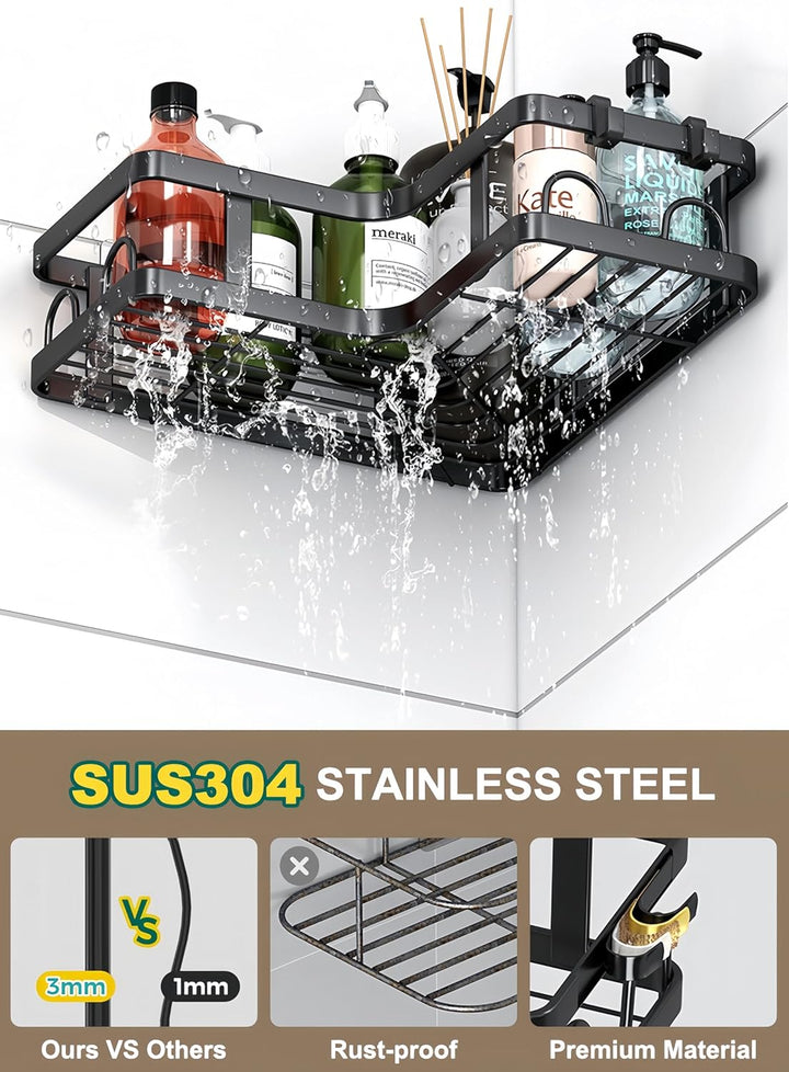 3 Pcs Black Corner Shower Caddy, Rustproof No Drilling Stainless Steel Corner Organizer Shelves for Bathroom - OneBag