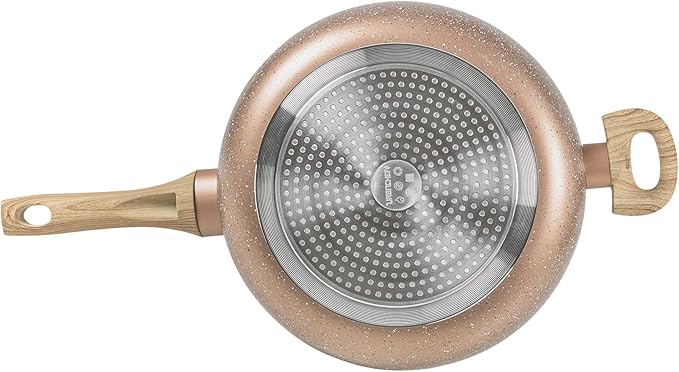 Rose Gold URBN-CHEF 28cm Deep Sauce Pan, Lidded Non Stick Ceramic Coated Induction Pot, Cooking Frying - OneBag