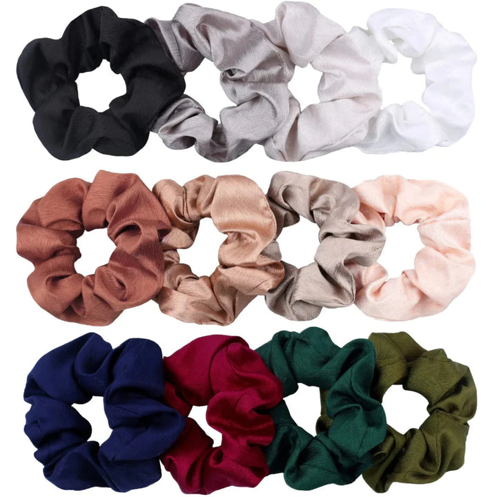 Silk Satin Hair Scrunchies, Silk Colourful Bobbles Elastic Hair Bands, Hair Tie (Pack of 12) - OneBag