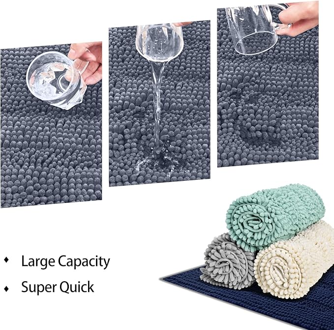 50 x 80 cm Dark Grey Bath Rugs, Non-slip Bath mats, Absorbent Bathroom Rug - OneBag