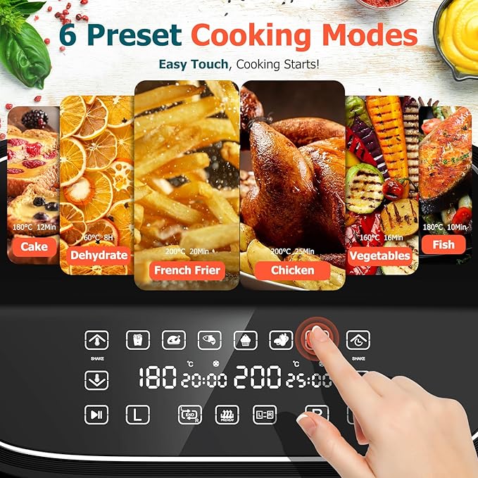 9L Dual Air Fryer, 3L+6L XL Capacity Dual Zone Digital Air Fryer, 2 Drawers, Non-Stick, Sync-Finish, 6L for Whole Chicken, 6 in 1 Cooking Presets - OneBag