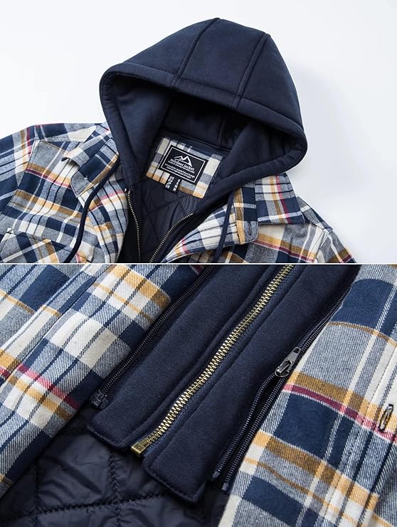 Men's Yellow Flannel Shirt Lumberjack Jacket with Removable Hood - OneBag