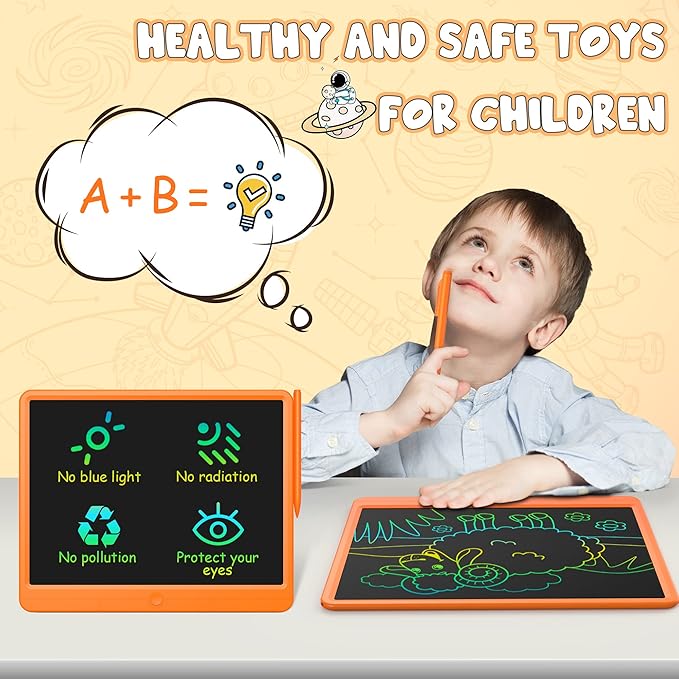 GIGART Orange LCD Writing Tablet, 15 Inch Colorful Drawing Tablet for Kids, Doodle Board Drawing Pad, Erasable Reusable Educational Travel Kids Toys - OneBag