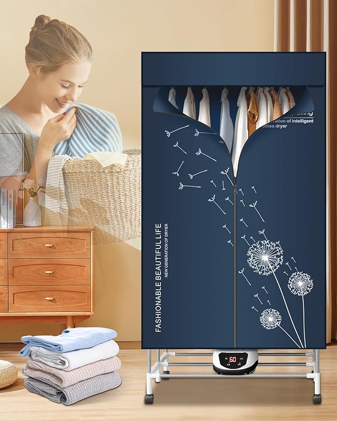 KASYDoFF Electric Clothes Dryer, 1500W-16KG Capacity Heated Clothes Airer with Remote Control,1.5 Meter Foldable Clothes Dryer Rack, Clothes Airer with Cover for Indoor- remote has crack - OneBag