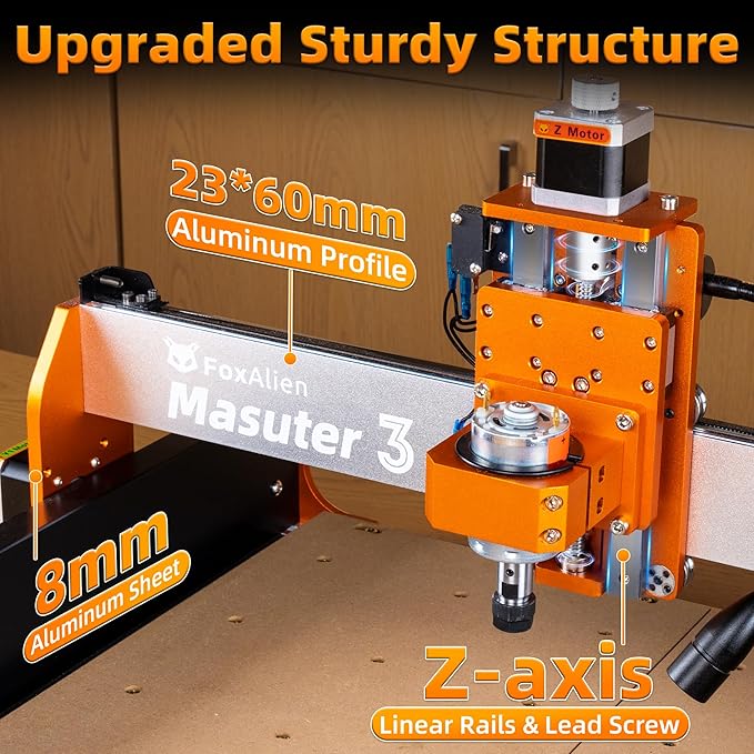 FoxAlien CNC Router Machine Masuter 3 with Steel Wheels, 3-Axis Engraving Milling Machine, 15.75” x 15.75” x 3.74” Working Area - OneBag