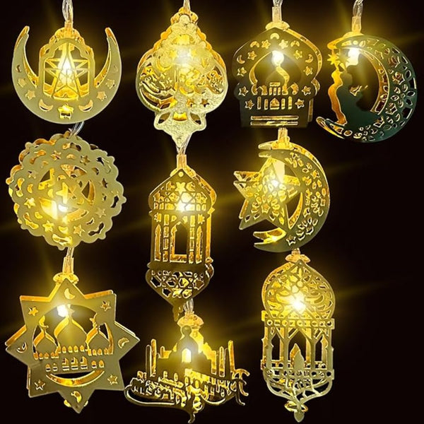 Eid Mubarak String Light,Eid Muslim Ramadan Decorations,6.56ft 10 LEDs Islam Ramadan Lantern Shape String Light