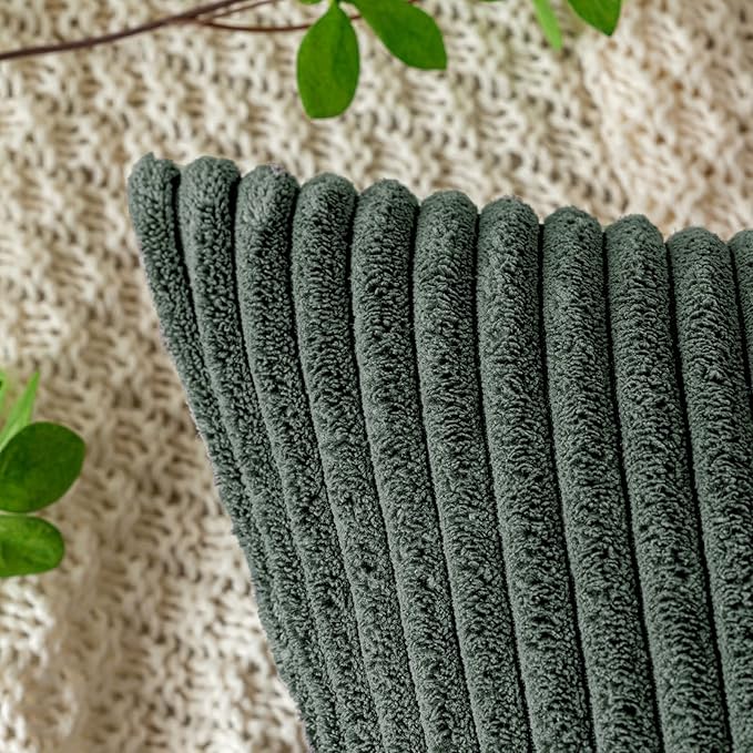 2 Pcs 18x18 Inch 45x45cm Dark Green Cushion Covers, Corduroy Square Throw Pillow Covers, Striped Pillow Cases - OneBag