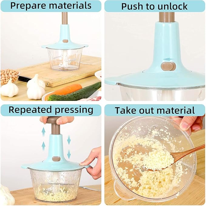 Food Chopper Processor 2L Powerful Manual Hand Pushing  Stainless Steel Food Chopper Processor - OneBag