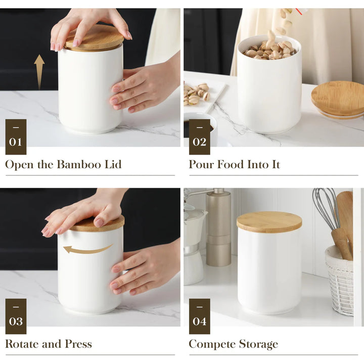 550ml - 2200ml Tea Coffee Flour Sugar Ceramic Kitchen Canister with Bamboo Lid - OneBag