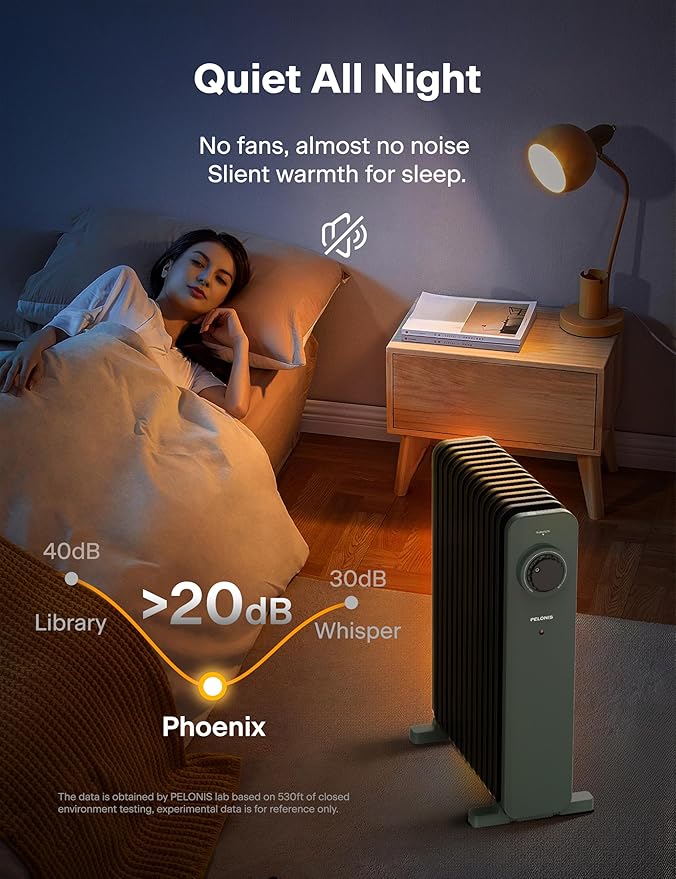 Green Oil Filled Radiator, Electric Heater Oil Radiator with Adjustable Thermostat and 3 Heat Settings - OneBag