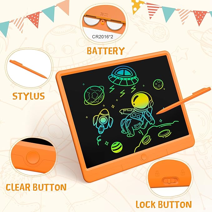 GIGART Orange LCD Writing Tablet, 15 Inch Colorful Drawing Tablet for Kids, Doodle Board Drawing Pad, Erasable Reusable Educational Travel Kids Toys - OneBag