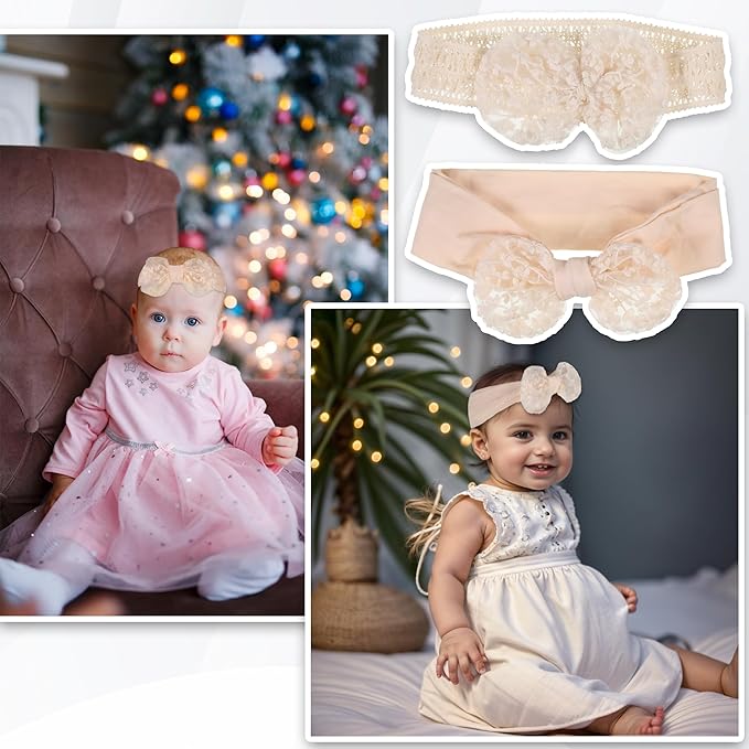 3 Pcs EUIOOVM Baby Headband, Baby Girls Bows Headwear, Soft Cute Cotton Baby Hair Bands, Bowknot Elastic Newborn Turban Hair Accessories - OneBag