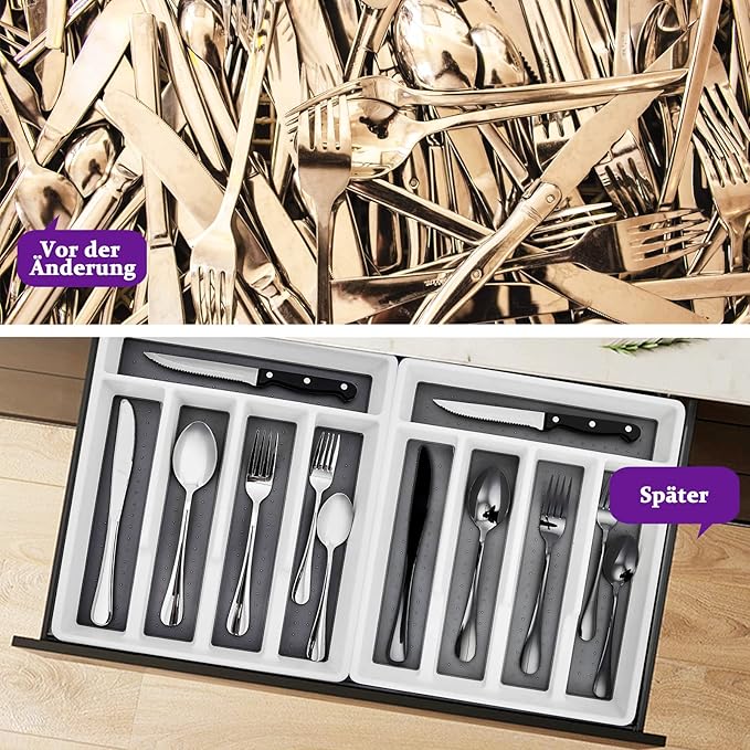 5 Compartments White Cutlery Tray, Cutlery Organizer for Home and Kitchen, Utensil Tray for Spoons and Forks - OneBag