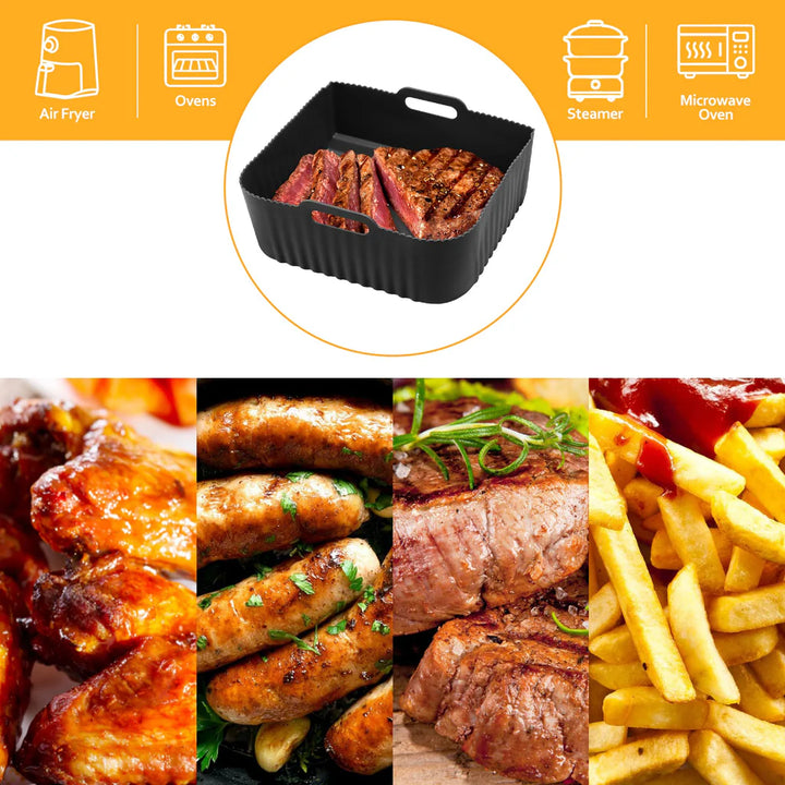 2 Pcs Black Large Silicone Air Fryer Liners, Reusable Air Fryer Accessories - OneBag