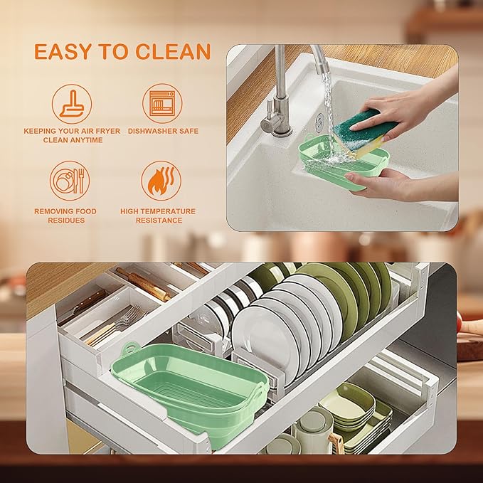 13 Pcs Green Set Upgraded Silicone Air Fryer Liners, Silicone Air Fryer Accessories for Ninja Dual AF300UK AF400UK AF500UK AF451UK Tower T17088 - OneBag