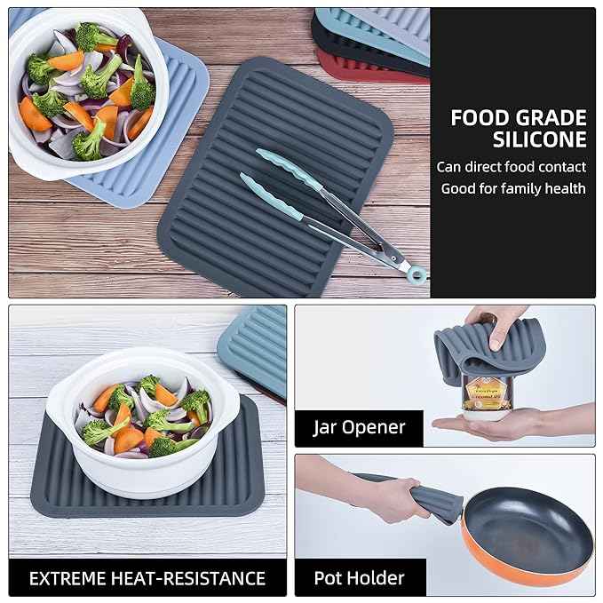2 Pcs Grey Silicone Heat Resistant Trivets for Hot Pans and Pots