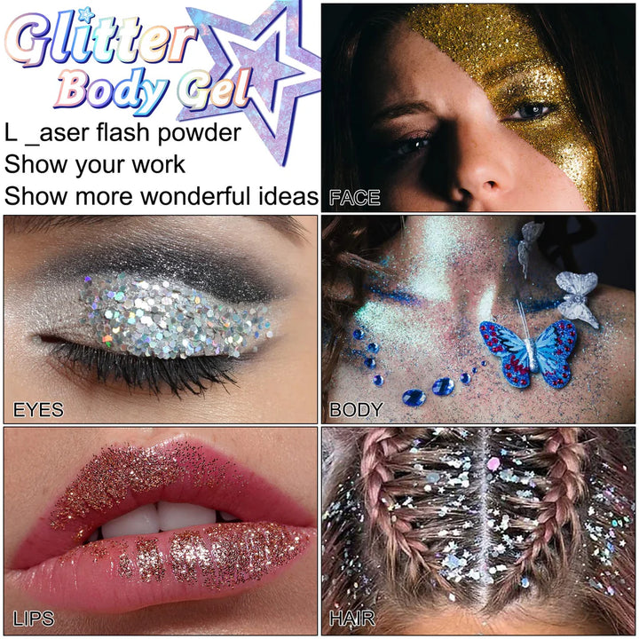 Body, Face, and Hair White Waterproof Glitter Gel, Holographic Mermaid Sequins Glitter - OneBag