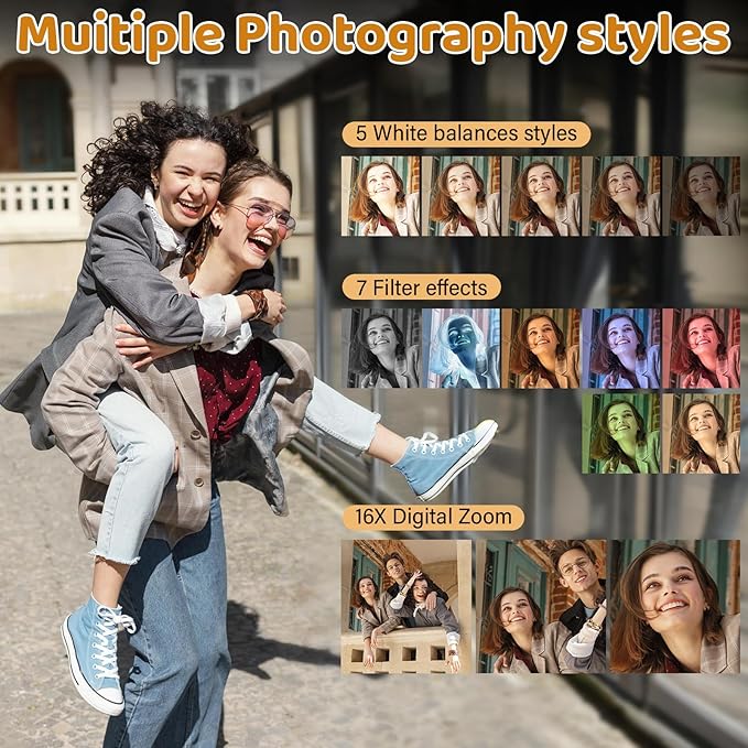 Digital Camera 4K 56MP UHD Vlogging Camera with 3'' 180° Flip Screen, 16X Digital Zoom Compact Camera for Photography - OneBag