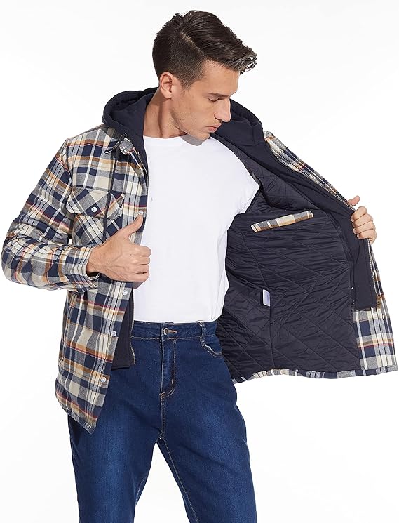 Men's Yellow Flannel Shirt Lumberjack Jacket with Removable Hood - OneBag