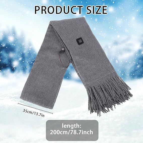 Black GLAITC Electric Heated Scarf,USB Recharge Heated Scarfs,3 Temp Adjustable Heating Wrap,Black Cashmere Scarf for Women Men - OneBag