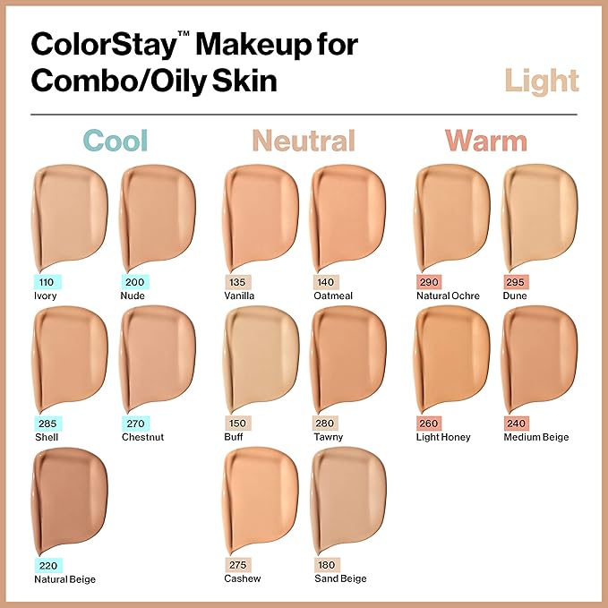 Revlon Colorstay Liquid Foundation Makeup for Combination/Oily Skin SPF 15, Longwear Medium-Full Coverage with Matte Finish, Pecan (510), 30 ml - OneBag
