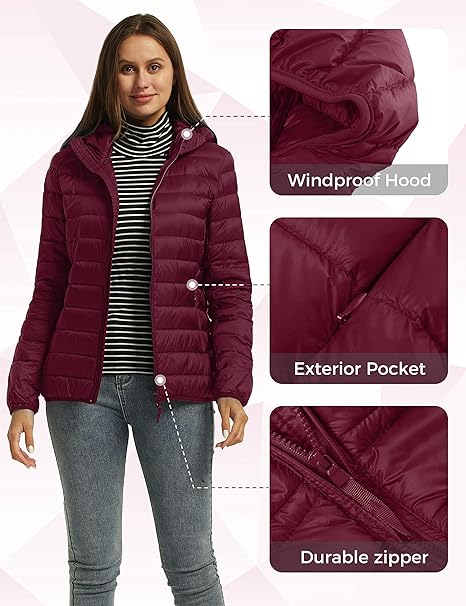 Women’s Warm Winter Packable Puffer Down Jacket Lightweight Size M - OneBag