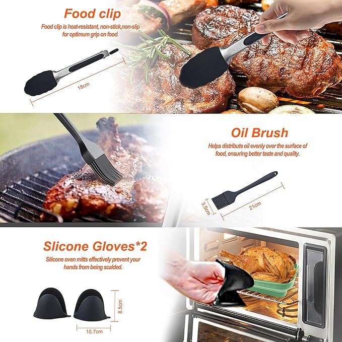 13 Pcs Green Set Upgraded Silicone Air Fryer Liners, Silicone Air Fryer Accessories for Ninja Dual AF300UK AF400UK AF500UK AF451UK Tower T17088 - OneBag