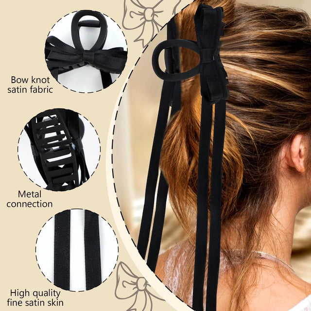 WATUNID 4 Pcs Black & White  Bow Hair Claw Clips for Women Girls, Large Bow-knot Hair Claw Clip Barrettes Barrette for Thick & Thin Hair, Nonslip Claws Clamps Hair Clip - OneBag