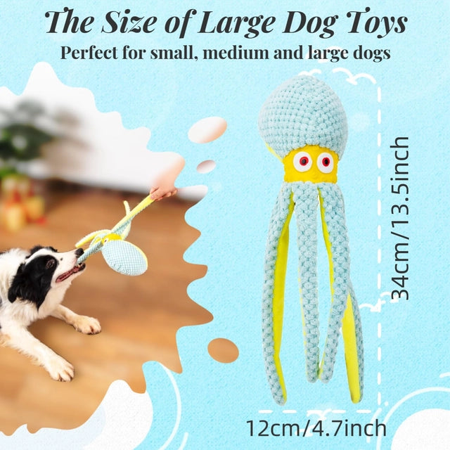 CIIVURR Squeaky Dog Interactive Toys, Octopus Plush Toys, Upgrade Indestructible Rubber Eyes Pet Training Chew Toy, Entertaining Puppy Teething, Durable Dod Toys for Small, Medium, Large Dogs - OneBag