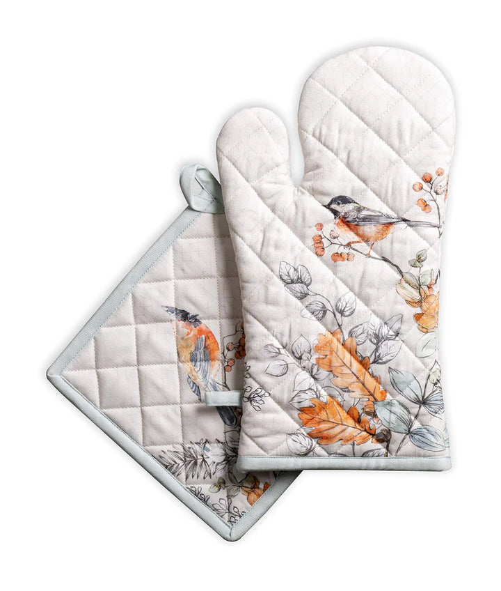 Pure Cotton Kitchen Oven 19x33cm Mitt and 20x20cm Pot Holder - OneBag