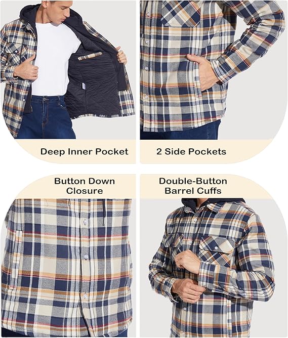Men's Yellow Flannel Shirt Lumberjack Jacket with Removable Hood - OneBag