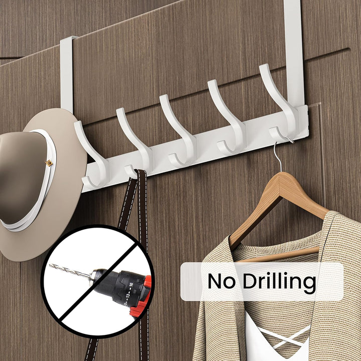 Black, White 6 Hooks Over Door Hanger, for Hanging Coat, Towel, Bag, Clothes Bearing Weight 20kg - OneBag