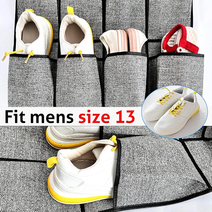 2 Pcs Hanging Shoe Rack Storage Over Door Organiser, Hanger Storage Holder Bag Wall Mounted with 24 Large Pockets & 4 Wide Hooks - OneBag
