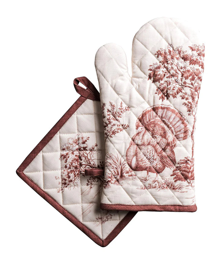 Pure Cotton Kitchen Oven 19x33cm Mitt and 20x20cm Pot Holder - OneBag