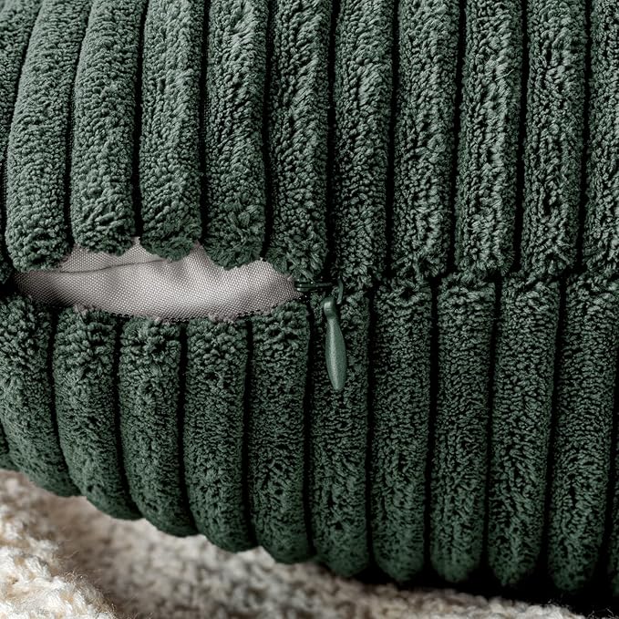 2 Pcs 18x18 Inch 45x45cm Dark Green Cushion Covers, Corduroy Square Throw Pillow Covers, Striped Pillow Cases - OneBag